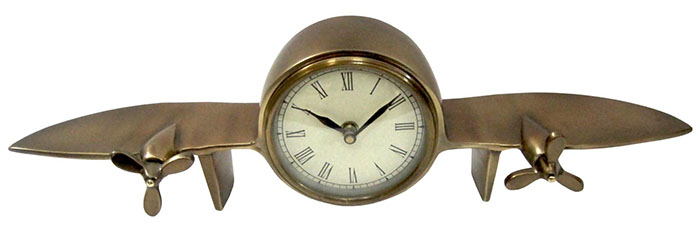 Aeroplane Design Table Clock Antique Brass Finish